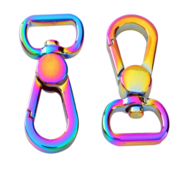 Fivela de gancho de engate giratório em liga de zinco iridescente arco-íris para bagagem