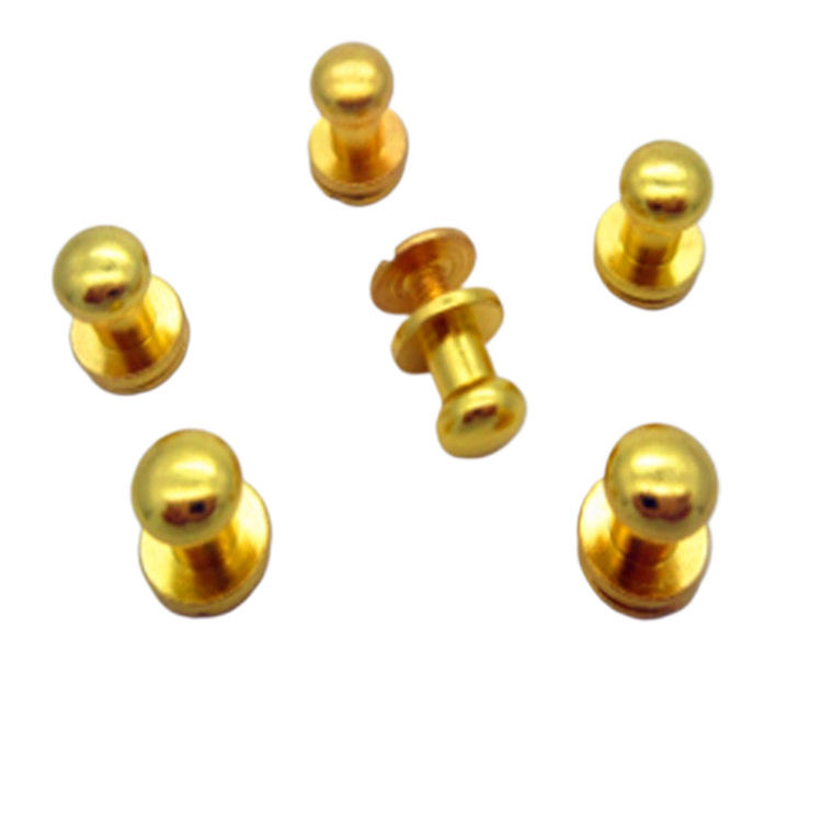 Botão de rosca com botão de couro de latão maciço dourado com cabeça redonda de 6 mm