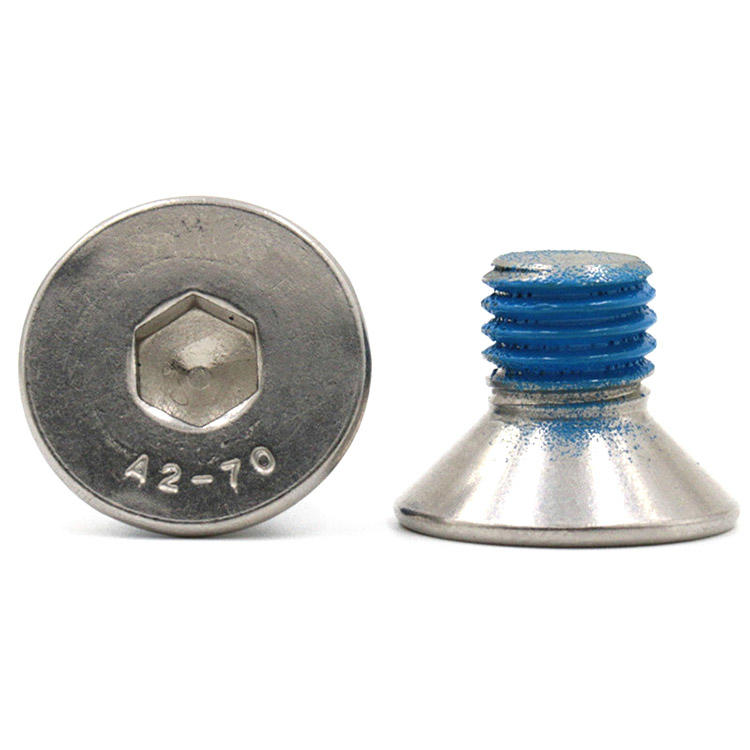 Micro mini parafusos com soquete de cabeça escareada de aço inoxidável com remendo de náilon