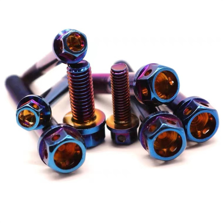 Parafuso de titânio m5 com cabeça de flange azul queimada personalizado para motocicleta