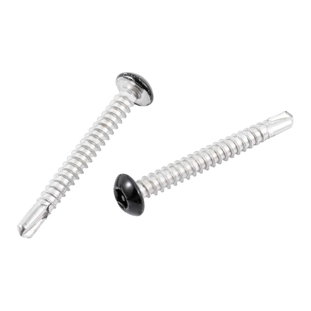 Parafusos de estrutura de metal em aço inoxidável com cabeça de arruela de pintura preta Parafusos de estrutura de metal em aço inoxidável com cabeça de arruela de pintura preta