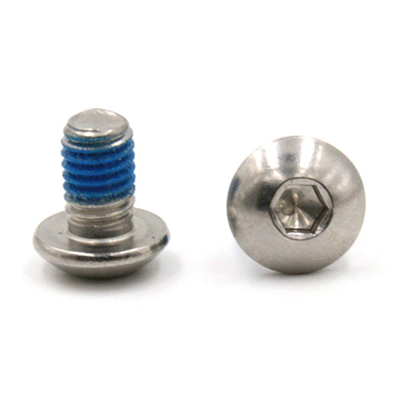 Microparafuso sextavado de cabeça tipo botão com remendo de nylon azul Microparafuso sextavado de cabeça tipo botão com remendo de nylon azul